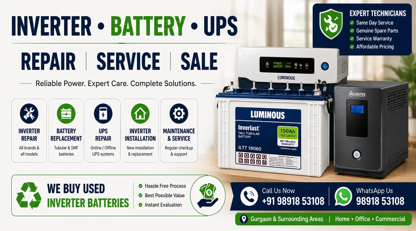 Inverter repair, battery service and inverter battery sale in Gurgaon