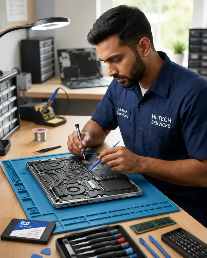 Technician repairing laptop in Gurgaon